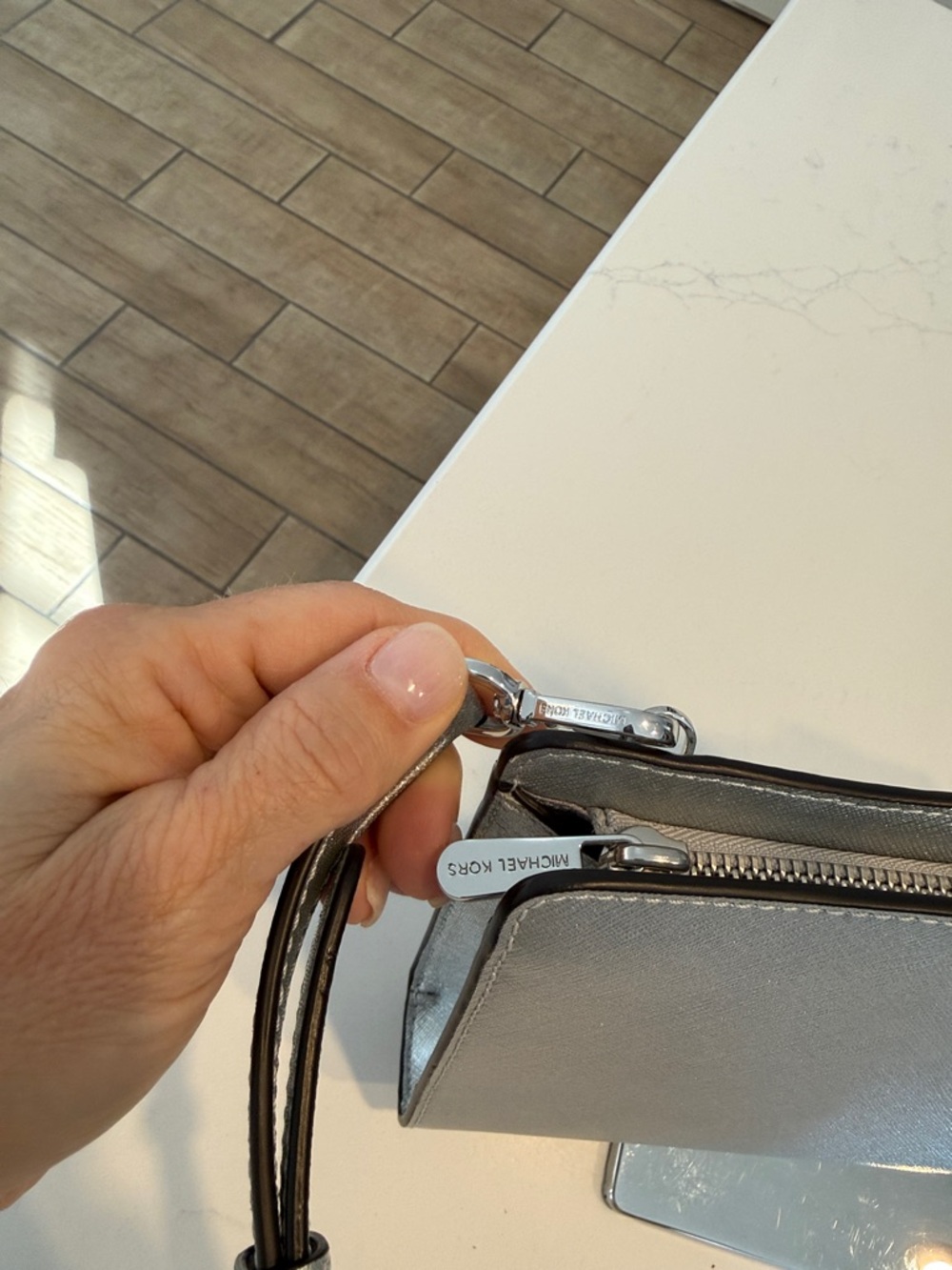 Michael Kors Metallic Silver Saffiano Crossbody Bag - Picture 7 of 11